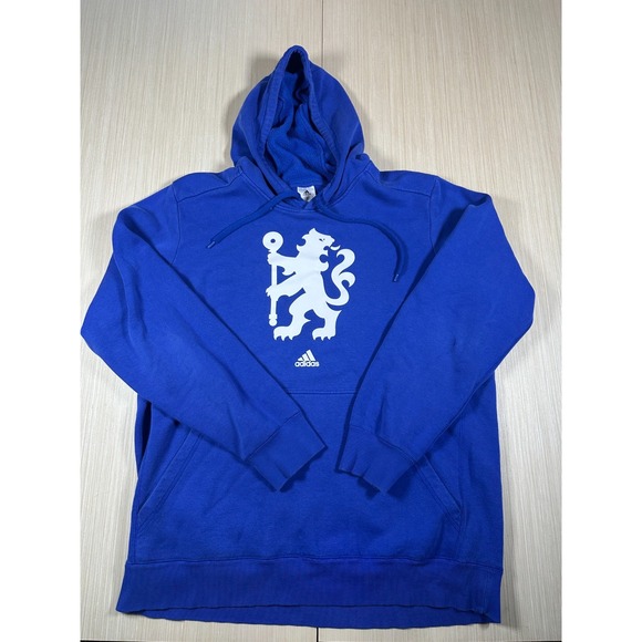 Adidas Hoodie Mens XL Blue Chelsea Football Logo Fleece Lined